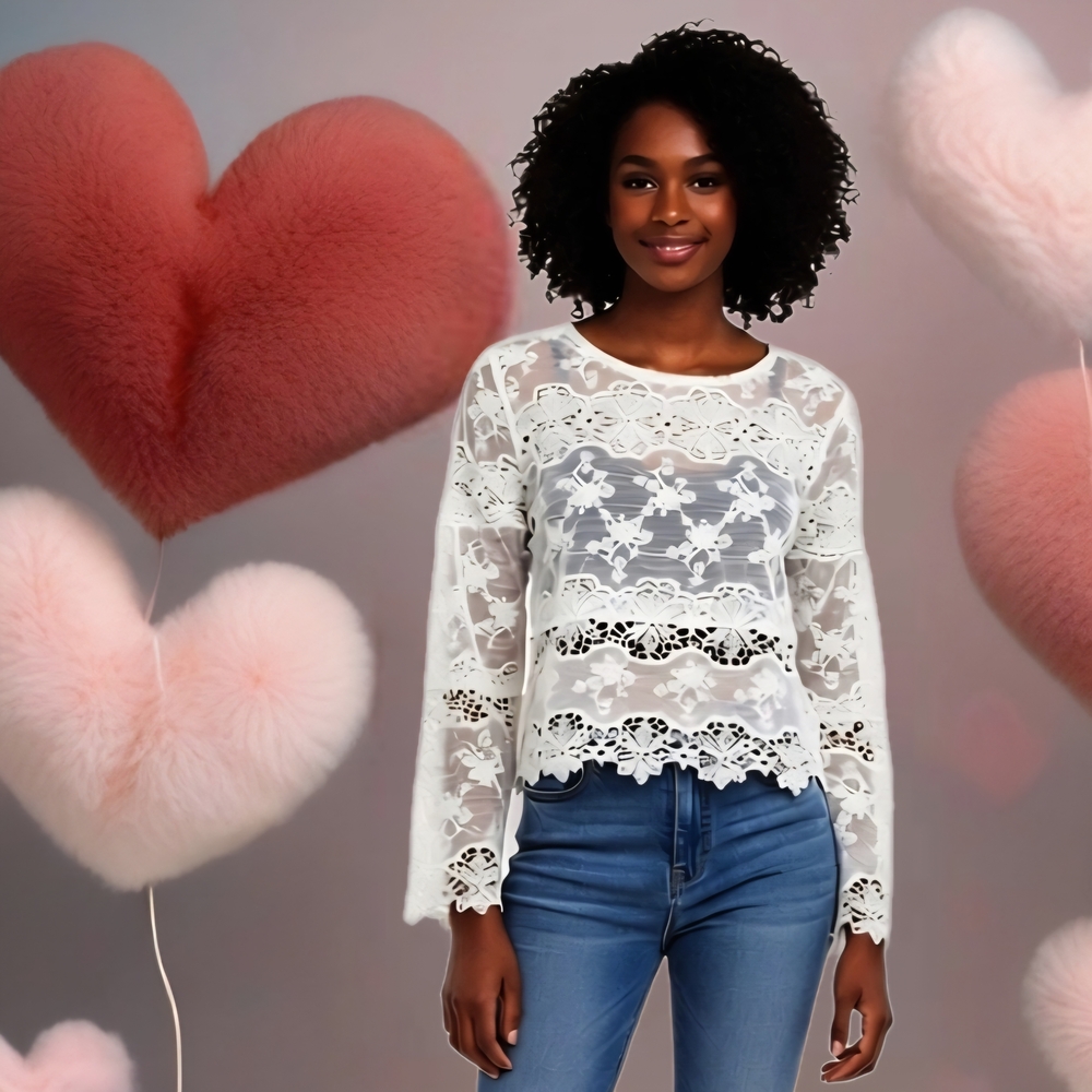 Chic White Floral Lace Women's Blouse